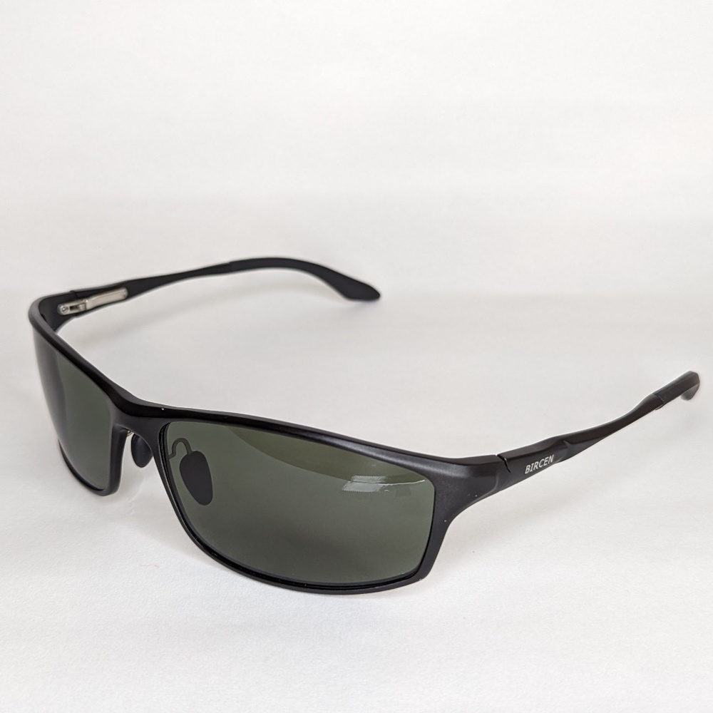 Bircen 2599 Polarized Mens Wrap Sunglasses: UV Protection Metal Black Lens.